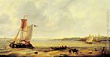 Famous Fishing Paintings - Fishing off a Jetty with a Village Beyond